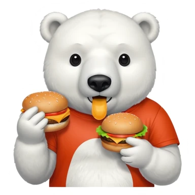 polar bear with burger wearing red orange tshirt sticker