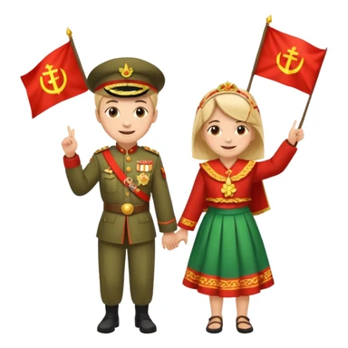 Happy Victory day। A banner is standing with a boy on one side and a girl on the other. sticker