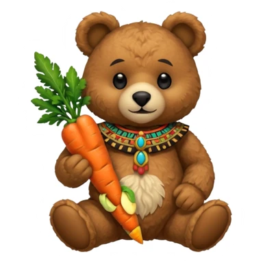 teddy bear Upper eat carrot , wearing black mayan ancient custome, half body sticker