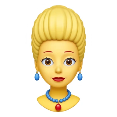 3D emoji head-only, smooth plastic, soft studio light, big round eyes, bold outline, centered, transparent bg,
Marge Simpson, yellow skin, tall cylindrical blue beehive hair, red bead necklace, overbite, no earrings, no eyelashes, no blonde hair sticker