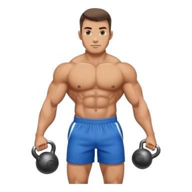 jacked man with blue shorts holding kettlebell sticker