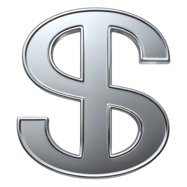 A double dollar sign emoji made of polished silver chrome, smooth metallic surface, glossy reflections, luxury swag vibe, minimal iOS emoji style, centered on white background sticker