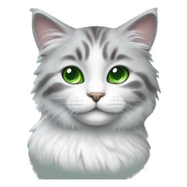 fluffy gray and white cat with green eyes sticker