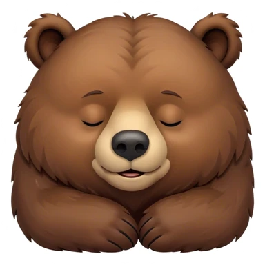 Meme-Worthy Cute Sleeping Grizzly Bear Portrait Emoji, Head resting peacefully with a contented smile, showcasing a massive, robust build and a luxuriously soft deep brown fur, eyes shut in a serene, restful nap, Simplified yet hilariously adorable features, highly detailed, glowing with a soft, drowsy light, high shine, relaxed and utterly lovable, stylized with an air of playful laziness, bright and heartwarming, soft glowing outline, capturing the essence of a comically sleepy grizzly, so meme-worthy it feels like it could instantly become the next viral sensation of adorable slumber! sticker