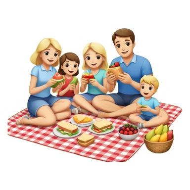 Family picnic with parents and children sitting on a blanket enjoying food outdoors sticker
