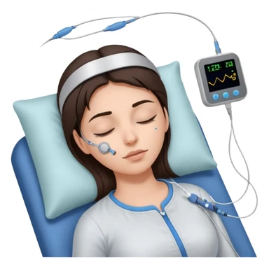 brunette woman sleeping polysomnography sleep test with electrodes attached to head sticker