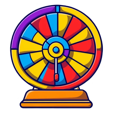 spinning fortune wheel with colorful sections and a pointer sticker