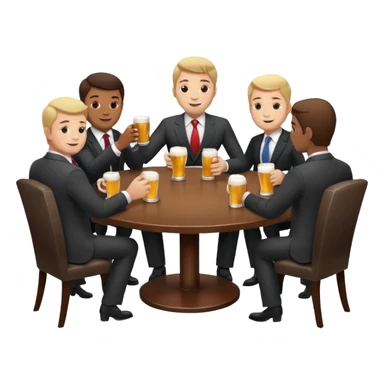 a business meeting of serious businessmen in suits at a round table, drinking beer. sticker