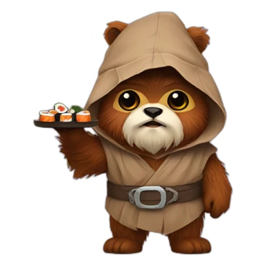 ewok with sushi in hand sticker