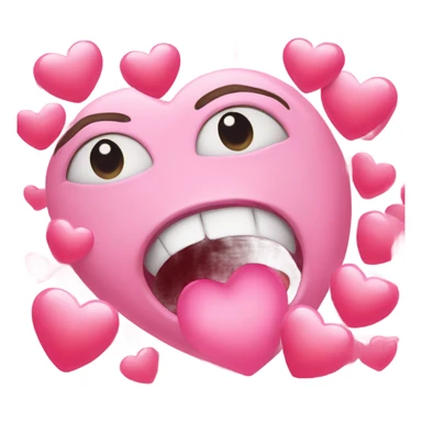 A crying face emoji with big, heart-shaped eyes and a hand covering the mouth. There are pink heart emojis floating around it, adding to the emotional expression. sticker