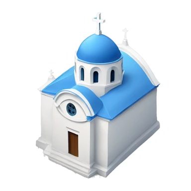 Typical Greece church building with white body and blue roof sticker