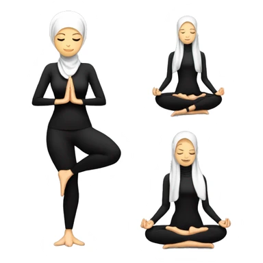 Slender woman in black suit and hijab for yoga with amulet sits in lotus pose with eyes closed sticker