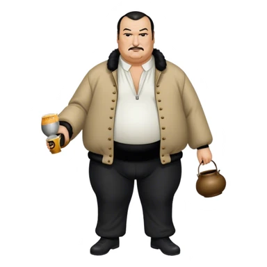 unhealthy steven segal full-body balding with ponytail. pot belly. jacket-with-tassles bblack pants big belly sticker