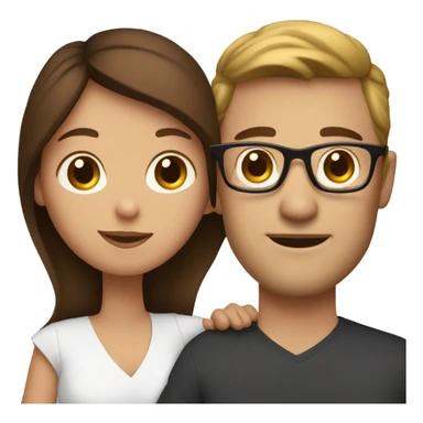 A white couple with brown hair. The main is wearing glasses with his arm around the wife. And the wife is holding a baby girl sticker