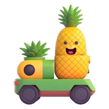 a pineapple in a tank commander outfit, peeking out of a cartoon tank hatch, 3D emoji style sticker