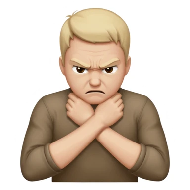 Grabbing throat with hands and looking angry with arms crossed and under chin, grabbing neck sticker