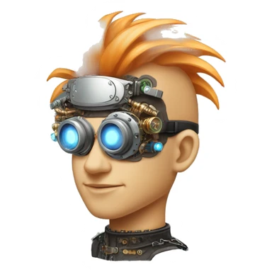 Light orange Mohawk hair male cyborg head with silver steampunk goggles and circuits sticker