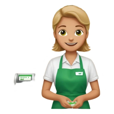 Eine Person wartet an einer Supermarktkasse. Die Kasse ist beschriftet als "Plauderkasse" und im grünen Design. sticker