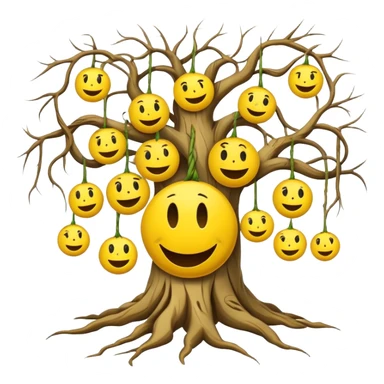 roots, tree, angry smiley faces hanging on branches sticker