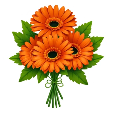bouquet Burnt Orange Gerbera Daisy, luxuriant, leaf, bud sticker