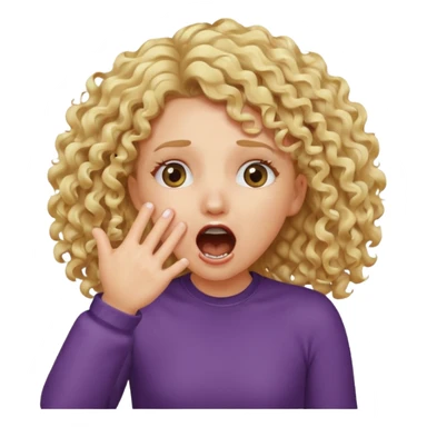 Emoji di ragazza bionda riccia che urla e mette una mano ben aperta in faccia davanti la bocca e gli occhi sticker