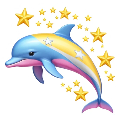 Blue, Yellow and pink streaked Dolphin with silver stars sticker