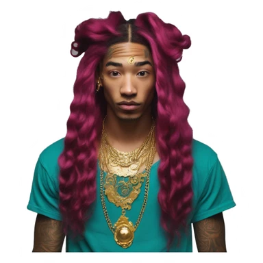 Vintage patina intricate swirls gold jewellery baroque golden sparkle tropical Deep pink maroon burgundy cyan dark hoodie man vitiligo dyed hair gold piercings nose piercing ear piercings sticker