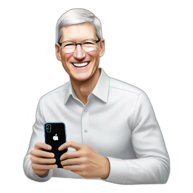 Happy Tim Cook with iPhone 15 Pro Max sticker