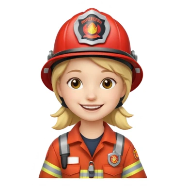 Young girl, firefighter helmet, smiling brightly sticker