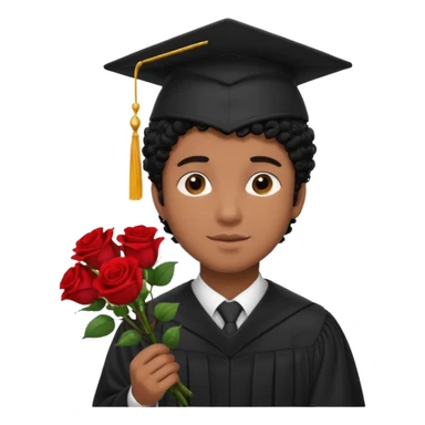 Graduated Students, Male,  brown skin, black curly hair, wearing graduation cap, holding bouquet of flowers
 sticker