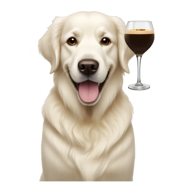 White golden retriever with an espresso martini sticker