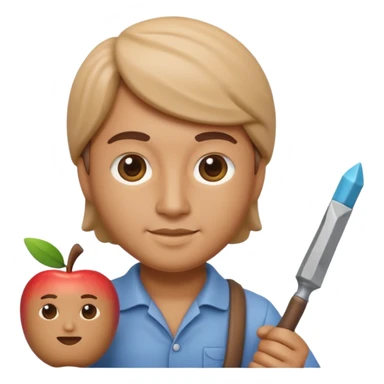 Apple Memoji-style 3D emoji of a sculptor with a small statue and chisel, smooth gradients, rounded edges, no background.during sculpting sticker