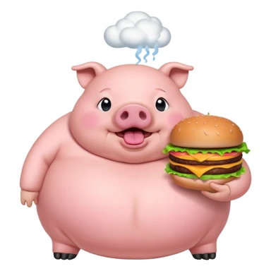 fat obese pig eating burger with fart cloud surrounding around it sticker