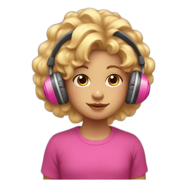 Blond child girl with Big hair and Headphones and a Pink axelot sleepingmask on her forhead  sticker