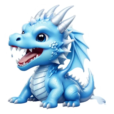 Cinematic Cute Yawning Beautiful Ice Dragon Portrait Emoji, Head tilted slightly with a dramatic, wide-open yawn, revealing a softly crystalline body with subtly drooping, frost-laden scales in cool blues and silvery hues, each detail rendered with natural icy finesse; high shine, relaxed yet elegant, styled with a dash of enchanted winter charm, soft glowing outline, capturing the essence of a sleepy yet graceful ice drake ready to stretch out and melt into a serene, frozen slumber! sticker