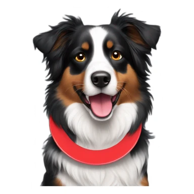 Black Tri Australian Shepherd with a red frisbee sticker