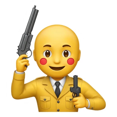 It should look like the smiling emoji with a gun to his head. The muzzle is pointed towards his face with a little distance between the muzzle and the left side of the head. It should look like he wanted to shoot himself in the head. (Ironically) sticker