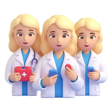 Close-up of a medical review panel with up to three people, each with a thoughtful or concerned expression, reviewing two medical product options. The style is the same 3D emoji style as the reference image. Use a neutral background. sticker