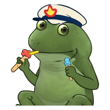 wearing a propeller hat, eating a popsicle, sitting down, full body sticker