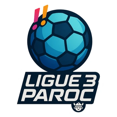Le logo présente un ballon de football moderne, stylisé en forme de globe digital . Deux points d’exclamation "!!" dynamiques, en biais et colorés, sont placés en haut à gauche du ballon comme un emblème, évoquant l’intensité et l’enthousiasme de la ligue.

En dessous, le nom "Ligue 3 Paroc" est écrit en lettres audacieuses, avec une typographie sportive mais légèrement futuriste. Le mot "Paroc" est accompagné de son emblème discret (viking enfant) sticker