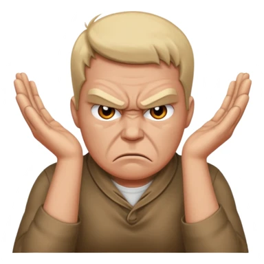 a bust of a person with both their hands around their neck with a angry face sticker