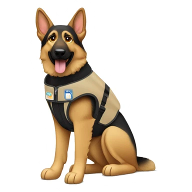 German shepherd service dog wearing a tan guide dog vest sticker