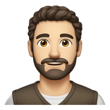 A young Caucasian man with dark brown eyes, almond-shaped eyes, short dark brown hair, and a small dark brown beard with a more prominent mustache. sticker