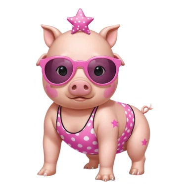 cute pig wearing cool star shaped sunglasses and polka dotbathing suit on all fours  sticker