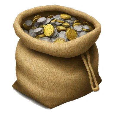 old small dark open jute bag full of coins sticker