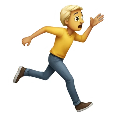 A PERSON RUNNING WITH A WORRIED EXPRESION AND A HAND IN THE AIR TRYING TO REACH SOMETHING sticker