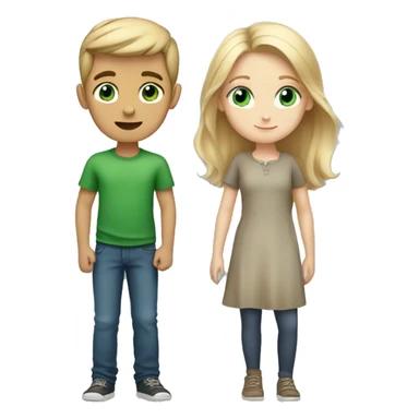 a boy with blond hair and blue eyes and a girl with brown hair and green eyes sticker