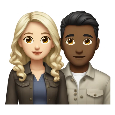 A pale half Asian man with short dark hair and amber eyes embracing and loving a white woman with long wavy brunette hair and dark hazel eyes. They love each other a lot And have good fashion taste and are hugging each other tight  sticker