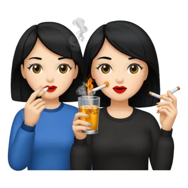 2 girls 1 smoking and 1 drinking black hair  sticker
