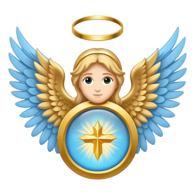 holy saint emblem with light blue wings and golden halo sticker